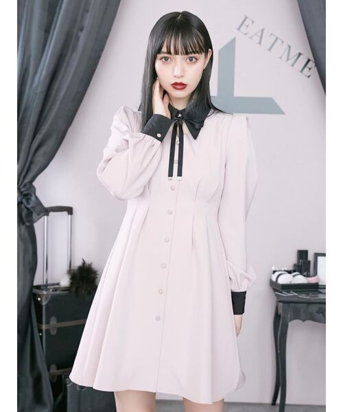 EATME（イートミー）の「シャツカラーデコルテワンピース（ワンピース・レディース・ブラック/ピンク/その他1・SMALL/MEDIUM）」の7枚目の写真