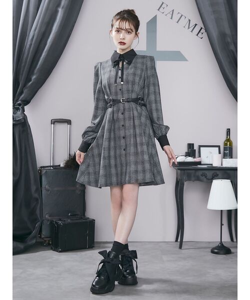 EATME（イートミー）の「シャツカラーデコルテワンピース（ワンピース・レディース・ブラック/ピンク/その他1・SMALL/MEDIUM）」の8枚目の写真