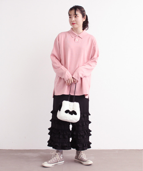 Dot＆Stripes CHILD WOMAN（ドットアンドストライプス　チャイルドウーマン）の「ルナファニットポロシャツ（ポロシャツ・レディース・ピンク/グリーン/マスタード/ブラウン/キナリ・1/2）」の5枚目の写真