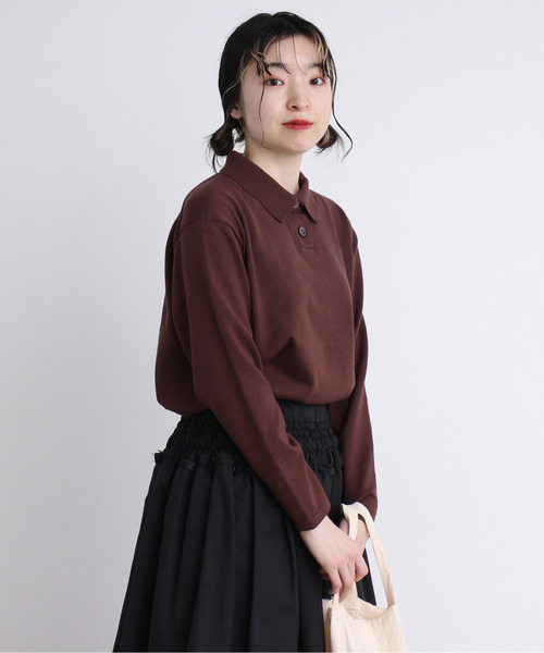 Dot＆Stripes CHILD WOMAN（ドットアンドストライプス　チャイルドウーマン）の「ルナファニットポロシャツ（ポロシャツ・レディース・ピンク/グリーン/マスタード/ブラウン/キナリ・1/2）」の10枚目の写真