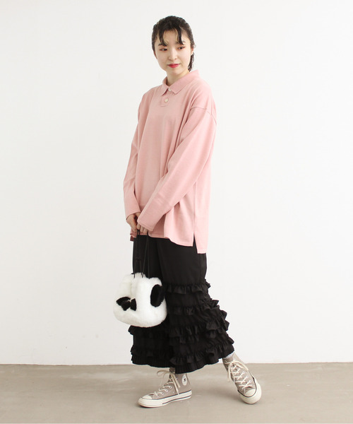 Dot＆Stripes CHILD WOMAN（ドットアンドストライプス　チャイルドウーマン）の「ルナファニットポロシャツ（ポロシャツ・レディース・ピンク/グリーン/マスタード/ブラウン/キナリ・1/2）」の16枚目の写真