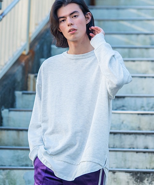 SILVER BULLET(シルバーバレット)の「『vicci/ヴィッチ』フェイクレイヤードクルーネック長袖裏毛トレーナー(スウェット・メンズ・ブラック/ベージュ/ネイビー/カーキ/ミント/モカ/オートミール/杢グレー/ブルー系その他/チャコール・M/L/XL)」の6枚目の写真