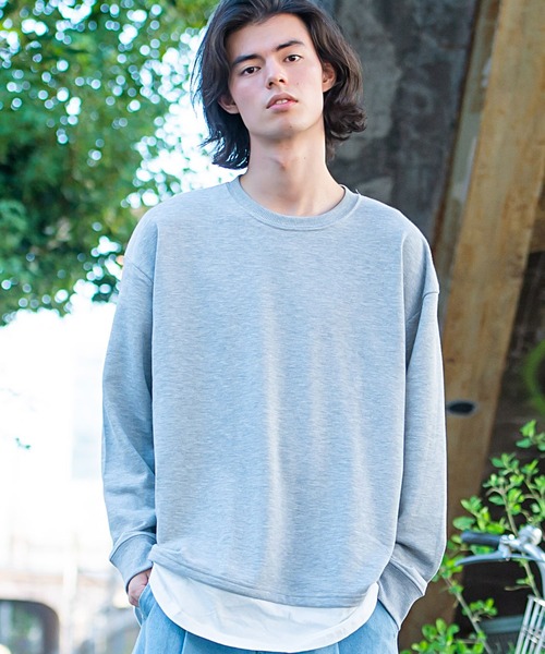 SILVER BULLET(シルバーバレット)の「『vicci/ヴィッチ』フェイクレイヤードクルーネック長袖裏毛トレーナー(スウェット・メンズ・ブラック/ベージュ/ネイビー/カーキ/ミント/モカ/オートミール/杢グレー/ブルー系その他/チャコール・M/L/XL)」の3枚目の写真