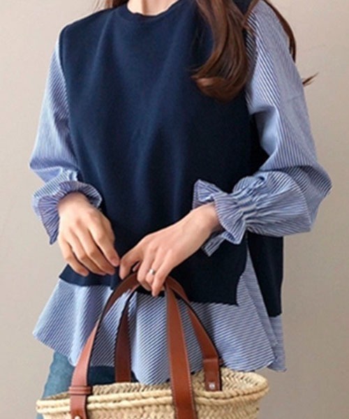 Chaco closet(チャコ クローゼット)の「ニットベストレイヤードブラウスセット(シャツ/ブラウス・レディース・ブラック/ネイビー/グレー・FREE)」の8枚目の写真