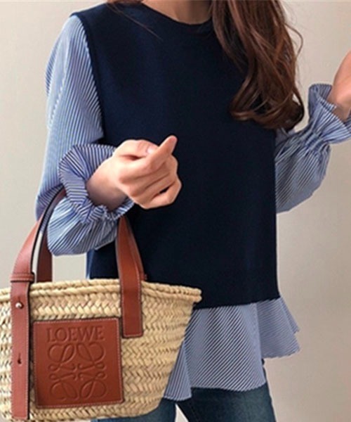 Chaco closet(チャコ クローゼット)の「ニットベストレイヤードブラウスセット(シャツ/ブラウス・レディース・ブラック/ネイビー/グレー・FREE)」の9枚目の写真