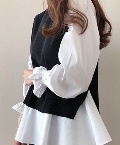 Chaco closet(チャコ クローゼット)の「ニットベストレイヤードブラウスセット(シャツ/ブラウス・レディース・ブラック/ネイビー/グレー・FREE)」の18枚目の写真