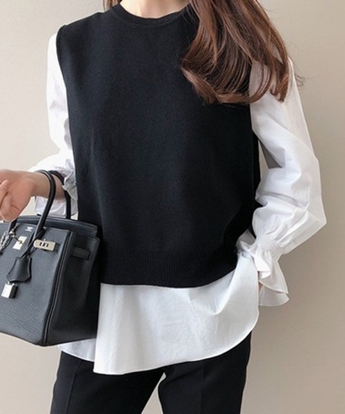 Chaco closet(チャコ クローゼット)の「ニットベストレイヤードブラウスセット(シャツ/ブラウス・レディース・ブラック/ネイビー/グレー・FREE)」の19枚目の写真