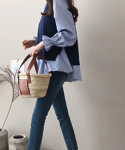 Chaco closet(チャコ クローゼット)の「ニットベストレイヤードブラウスセット(シャツ/ブラウス・レディース・ブラック/ネイビー/グレー・FREE)」の11枚目の写真