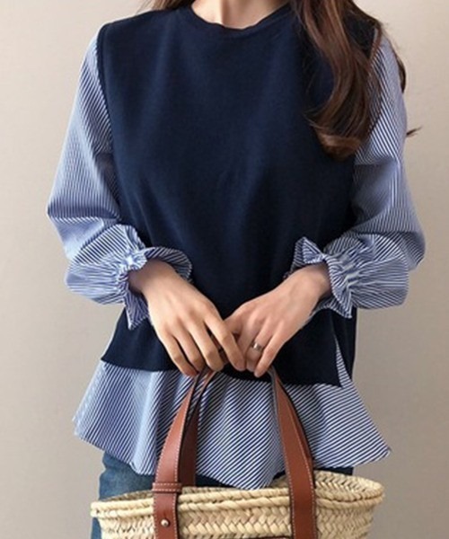 Chaco closet(チャコ クローゼット)の「ニットベストレイヤードブラウスセット(シャツ/ブラウス・レディース・ブラック/ネイビー/グレー・FREE)」の14枚目の写真