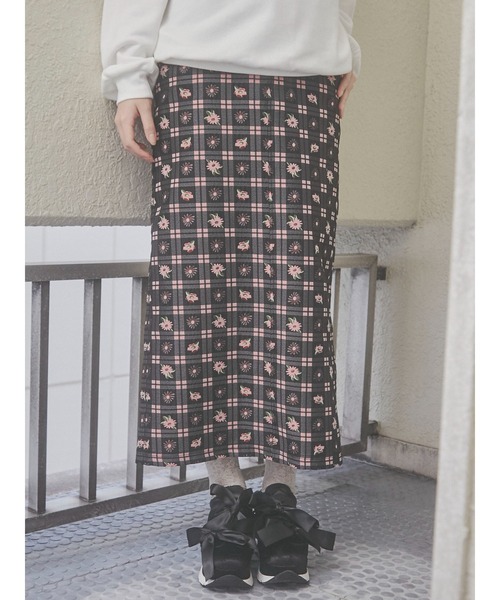 merry jenny（メリージェニー）の「check×flowerジャガードロングスカート（スカート・レディース・ピンク/ライトブルー・FREE）」の3枚目の写真