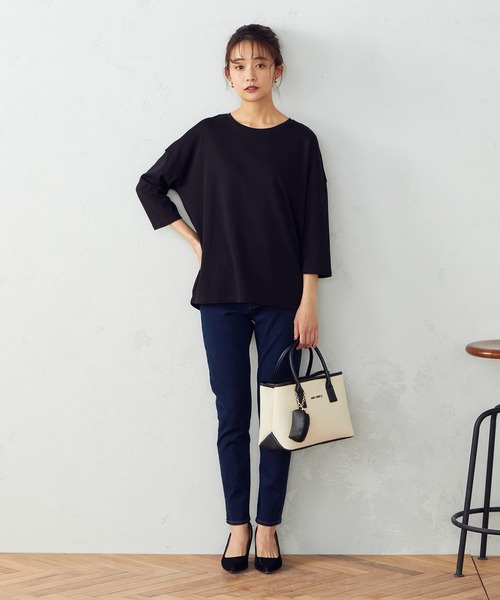 COMME CA ISM（コムサイズム）の「ドロップショルダー　Ｔシャツ（Tシャツ/カットソー・レディース・ホワイト/ブラック・MEDIUM/LARGE）」の3枚目の写真