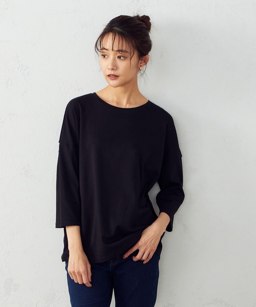 COMME CA ISM（コムサイズム）の「ドロップショルダー　Ｔシャツ（Tシャツ/カットソー・レディース・ホワイト/ブラック・MEDIUM/LARGE）」の4枚目の写真