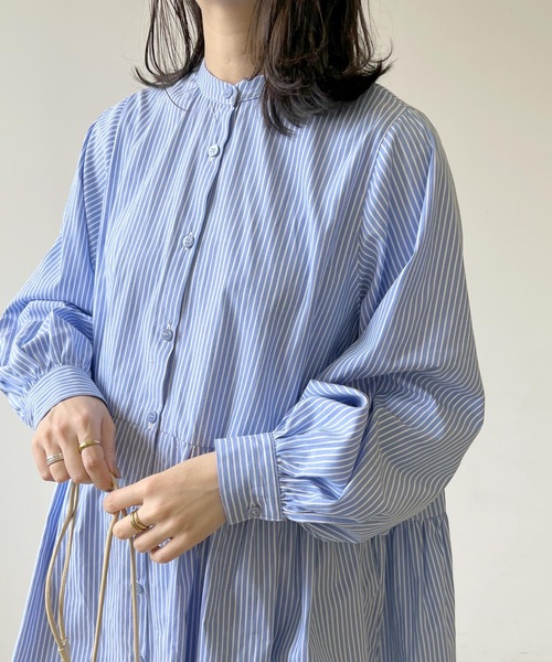 LIAN（リアン）の「ストライプティアードミニワンピース（シャツワンピース・レディース・ベージュ/ブルー/ネイビー/オレンジ・FREE）」の9枚目の写真