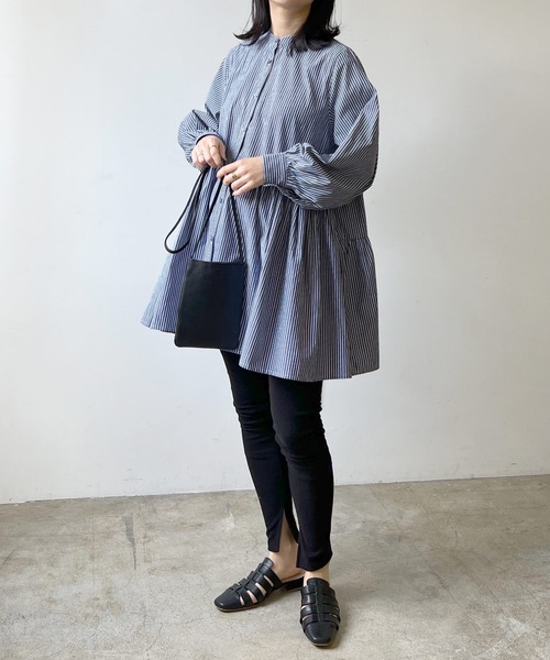 LIAN（リアン）の「ストライプティアードミニワンピース（シャツワンピース・レディース・ベージュ/ブルー/ネイビー/オレンジ・FREE）」の12枚目の写真