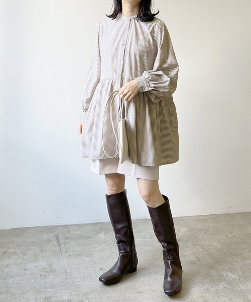 LIAN（リアン）の「ストライプティアードミニワンピース（シャツワンピース・レディース・ベージュ/ブルー/ネイビー/オレンジ・FREE）」の17枚目の写真