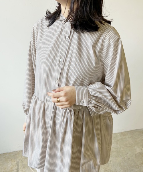 LIAN（リアン）の「ストライプティアードミニワンピース（シャツワンピース・レディース・ベージュ/ブルー/ネイビー/オレンジ・FREE）」の18枚目の写真