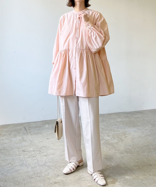 LIAN（リアン）の「ストライプティアードミニワンピース（シャツワンピース・レディース・ベージュ/ブルー/ネイビー/オレンジ・FREE）」の20枚目の写真