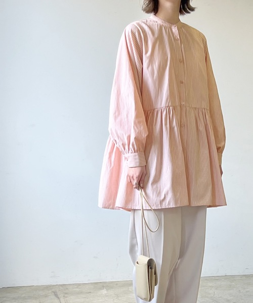 LIAN（リアン）の「ストライプティアードミニワンピース（シャツワンピース・レディース・ベージュ/ブルー/ネイビー/オレンジ・FREE）」の21枚目の写真