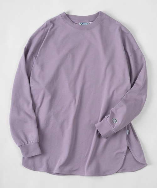 DISCUS（ディスカス）の「【DISCUS/ディスカス】ビッグシルエット チュニック丈 ラウンドヘムカットソー（Tシャツ/カットソー・レディース・ブラック/オフホワイト/ライトパープル・M）」の3枚目の写真