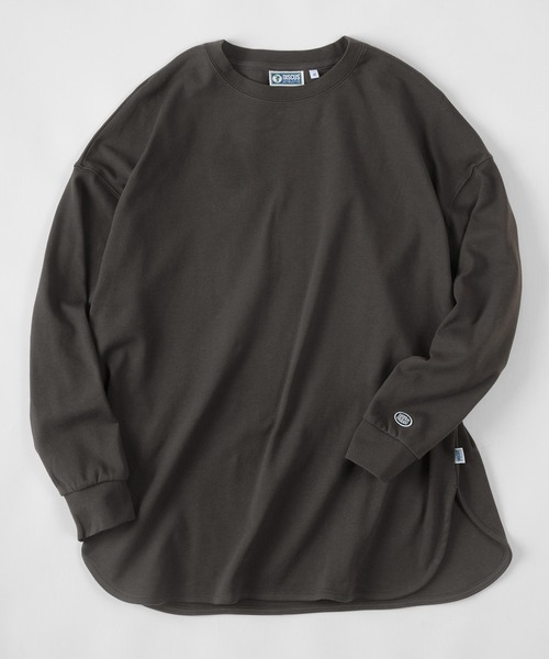 DISCUS（ディスカス）の「【DISCUS/ディスカス】ビッグシルエット チュニック丈 ラウンドヘムカットソー（Tシャツ/カットソー・レディース・ブラック/オフホワイト/ライトパープル・M）」の2枚目の写真