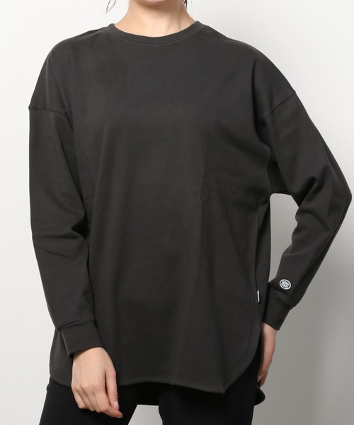 DISCUS（ディスカス）の「【DISCUS/ディスカス】ビッグシルエット チュニック丈 ラウンドヘムカットソー（Tシャツ/カットソー・レディース・ブラック/オフホワイト/ライトパープル・M）」の6枚目の写真