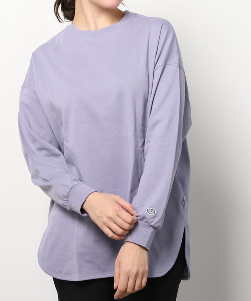 DISCUS（ディスカス）の「【DISCUS/ディスカス】ビッグシルエット チュニック丈 ラウンドヘムカットソー（Tシャツ/カットソー・レディース・ブラック/オフホワイト/ライトパープル・M）」の11枚目の写真