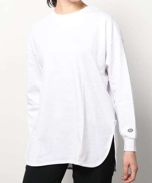 DISCUS（ディスカス）の「【DISCUS/ディスカス】ビッグシルエット チュニック丈 ラウンドヘムカットソー（Tシャツ/カットソー・レディース・ブラック/オフホワイト/ライトパープル・M）」の12枚目の写真