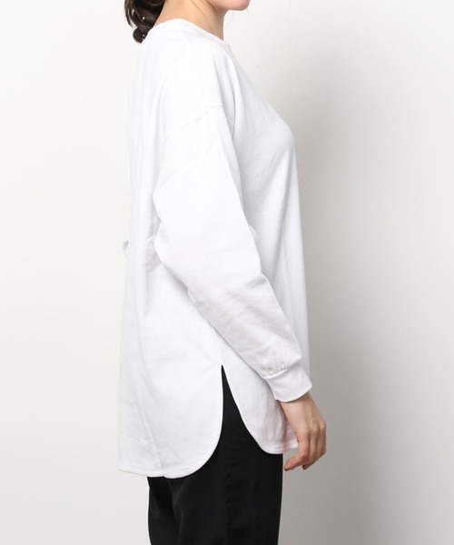 DISCUS（ディスカス）の「【DISCUS/ディスカス】ビッグシルエット チュニック丈 ラウンドヘムカットソー（Tシャツ/カットソー・レディース・ブラック/オフホワイト/ライトパープル・M）」の10枚目の写真