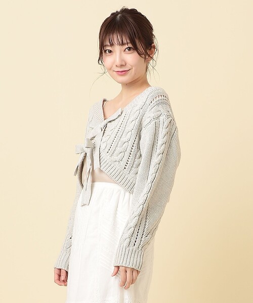 DEICY（デイシー）の「ケーブルリボンボレロ（ニット/セーター・レディース・グレー/オフホワイト/ピンク・FREE）」の3枚目の写真