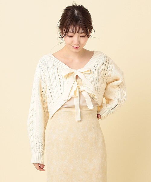 DEICY（デイシー）の「ケーブルリボンボレロ（ニット/セーター・レディース・グレー/オフホワイト/ピンク・FREE）」の6枚目の写真