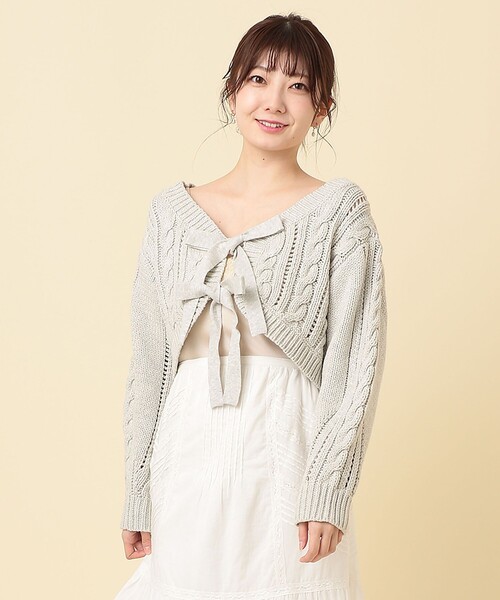 DEICY（デイシー）の「ケーブルリボンボレロ（ニット/セーター・レディース・グレー/オフホワイト/ピンク・FREE）」の8枚目の写真