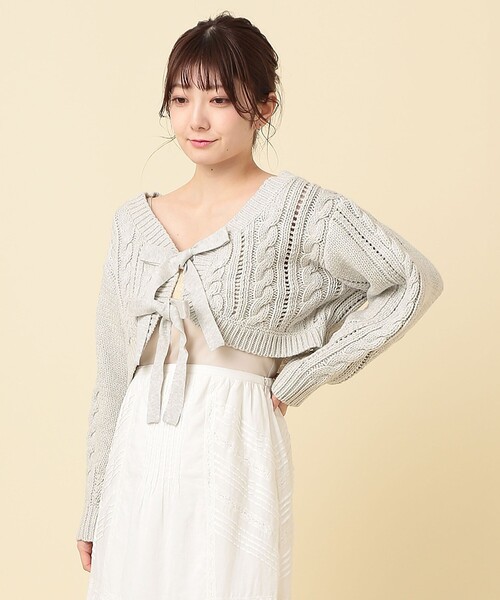 DEICY（デイシー）の「ケーブルリボンボレロ（ニット/セーター・レディース・グレー/オフホワイト/ピンク・FREE）」の15枚目の写真