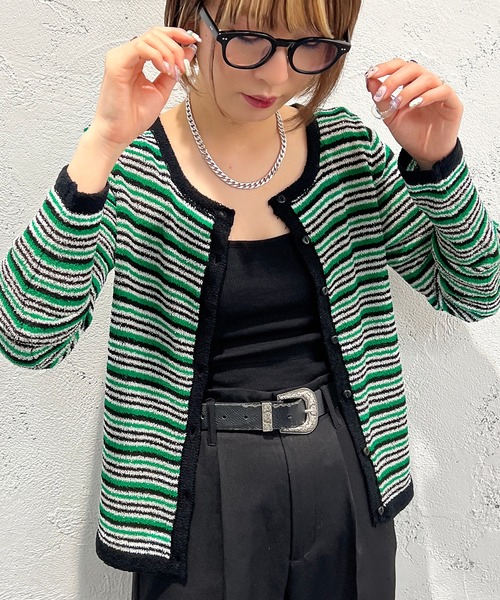 apres jour mignon(アプレジュールミニョン)の「ループヤーンマルチボーダーカーディガン【ZOZOTOWN限定アイテム】(ニット/セーター・レディース・ブラック系その他/グリーン系その他/イエロー系その他・X-LARGE/フリー)」の3枚目の写真
