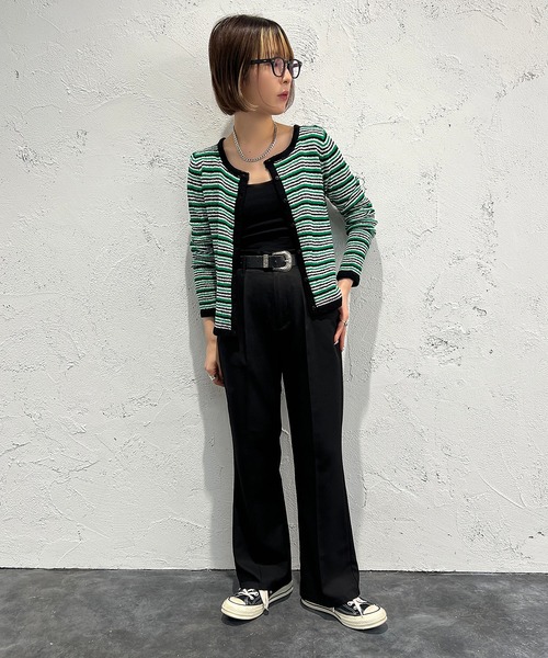 apres jour mignon(アプレジュールミニョン)の「ループヤーンマルチボーダーカーディガン【ZOZOTOWN限定アイテム】(ニット/セーター・レディース・ブラック系その他/グリーン系その他/イエロー系その他・X-LARGE/フリー)」の4枚目の写真