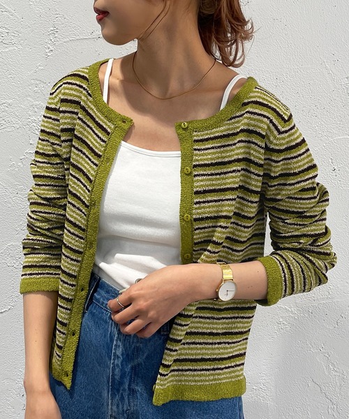 apres jour mignon(アプレジュールミニョン)の「ループヤーンマルチボーダーカーディガン【ZOZOTOWN限定アイテム】(ニット/セーター・レディース・ブラック系その他/グリーン系その他/イエロー系その他・X-LARGE/フリー)」の21枚目の写真