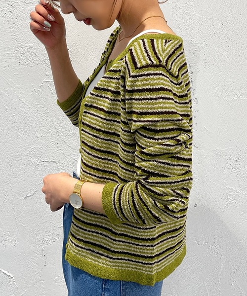 apres jour mignon(アプレジュールミニョン)の「ループヤーンマルチボーダーカーディガン【ZOZOTOWN限定アイテム】(ニット/セーター・レディース・ブラック系その他/グリーン系その他/イエロー系その他・X-LARGE/フリー)」の14枚目の写真