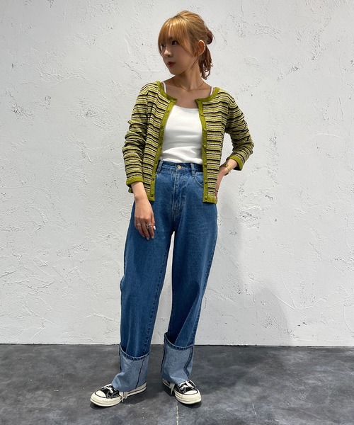 apres jour mignon(アプレジュールミニョン)の「ループヤーンマルチボーダーカーディガン【ZOZOTOWN限定アイテム】(ニット/セーター・レディース・ブラック系その他/グリーン系その他/イエロー系その他・X-LARGE/フリー)」の12枚目の写真