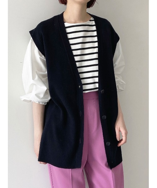 Samansa Mos2 blue（サマンサモスモスブルー）の「ミラノリブニットベスト（ベスト・レディース・ネイビー/ミント/ライトベージュ・ﾌﾘ-）」の3枚目の写真