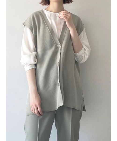 Samansa Mos2 blue（サマンサモスモスブルー）の「ミラノリブニットベスト（ベスト・レディース・ネイビー/ミント/ライトベージュ・ﾌﾘ-）」の2枚目の写真