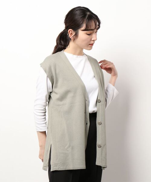 Samansa Mos2 blue（サマンサモスモスブルー）の「ミラノリブニットベスト（ベスト・レディース・ネイビー/ミント/ライトベージュ・ﾌﾘ-）」の6枚目の写真