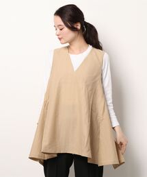 リネンタッチバックスリット深Vネックベスト