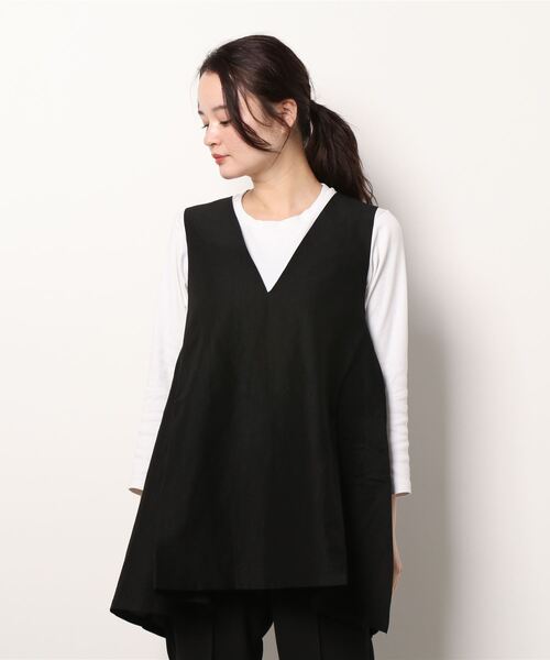 STYLEBLOCK(スタイルブロック)の「リネンタッチバックスリット深Vネックベスト(ベスト・レディース・グレー/ブラック/ベージュ・M)」の6枚目の写真
