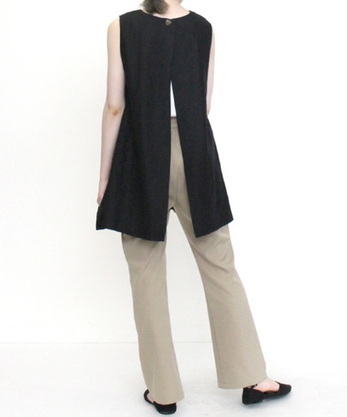 STYLEBLOCK(スタイルブロック)の「リネンタッチバックスリット深Vネックベスト(ベスト・レディース・グレー/ブラック/ベージュ・M)」の8枚目の写真