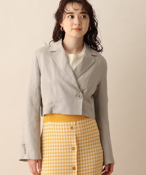 OPAQUE.CLIP（オペークドットクリップ）の「◆麻混ショートジャケット（テーラードジャケット・レディース・ライトグレー/ブラック・38）」の6枚目の写真