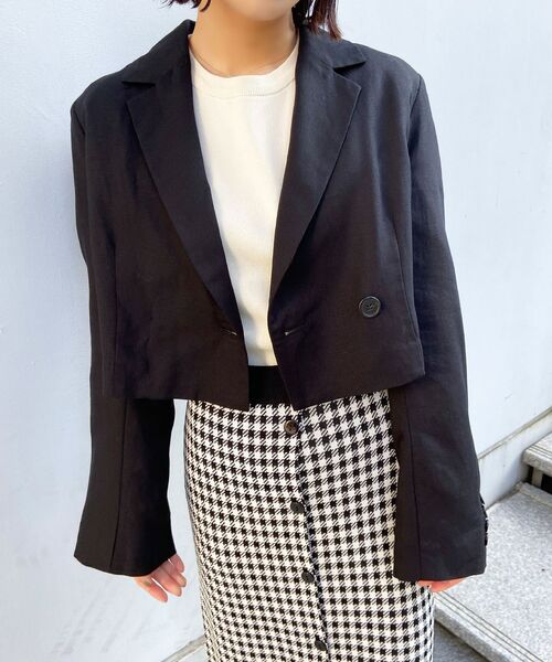 OPAQUE.CLIP（オペークドットクリップ）の「◆麻混ショートジャケット（テーラードジャケット・レディース・ライトグレー/ブラック・38）」の16枚目の写真