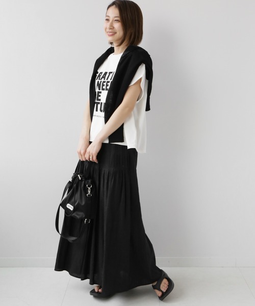 JOURNAL STANDARD relume（ジャーナルスタンダード　レリューム）の「レーヨンリネンピンタックフレアスカート（スカート・レディース・ブラック/ナチュラル・38/36）」の4枚目の写真