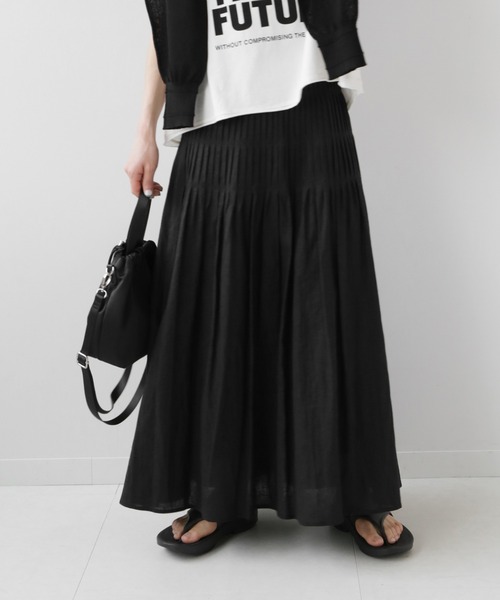 JOURNAL STANDARD★シアーレーヨンリネンスカート★ブラック シアーレーヨンリネンスカート（ロング・マキシ丈スカート