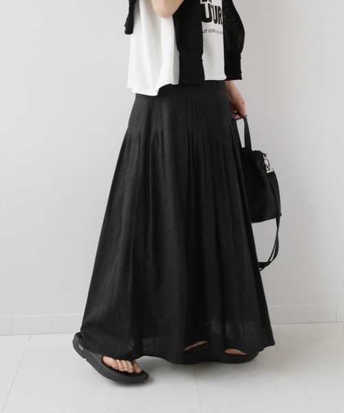 JOURNAL STANDARD relume（ジャーナルスタンダード　レリューム）の「レーヨンリネンピンタックフレアスカート（スカート・レディース・ブラック/ナチュラル・38/36）」の9枚目の写真