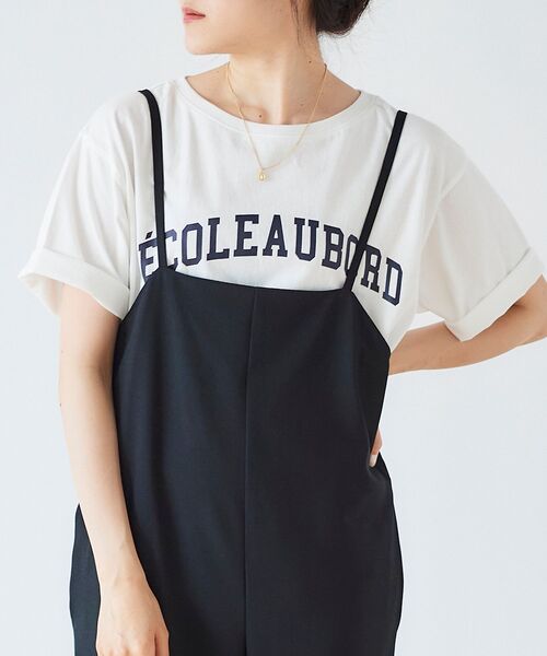 le.coeur blanc(ルクールブラン)の「5分袖ロゴプリントTシャツ(Tシャツ/カットソー・レディース・オフホワイト/ダークグレー/グレイッシュベージュ・38)」の2枚目の写真