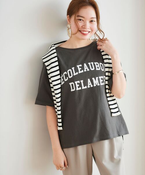 le.coeur blanc(ルクールブラン)の「5分袖ロゴプリントTシャツ(Tシャツ/カットソー・レディース・オフホワイト/ダークグレー/グレイッシュベージュ・38)」の21枚目の写真